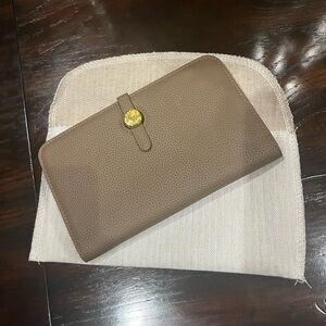 Textured Wallet with Gold Button